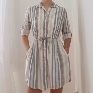 STRIPED SHIRTDRESS W POCKETS